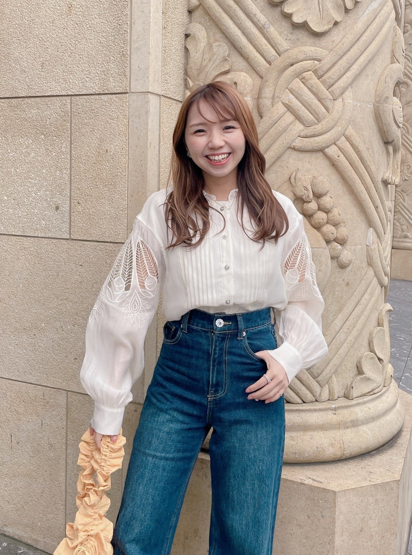 カットワーク刺繍シフォンブラウス