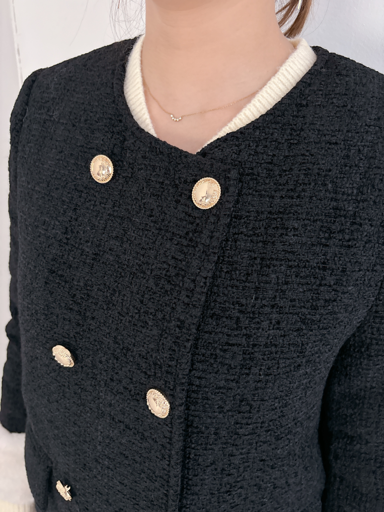 マフラー付きノーカラーコート