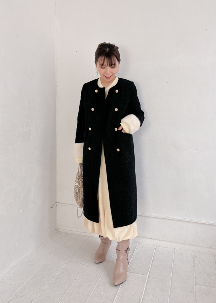 マフラー付きノーカラーコート