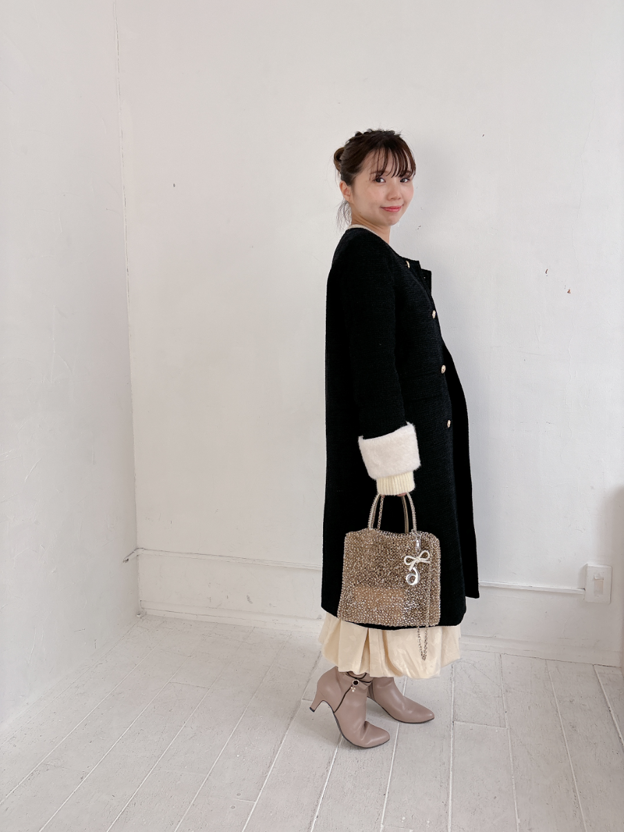 マフラー付きノーカラーコート