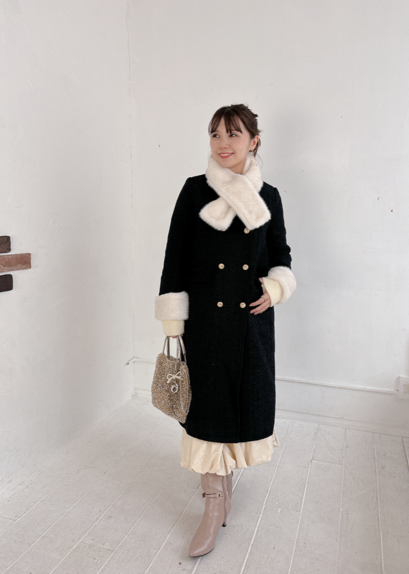 マフラー付きノーカラーコート