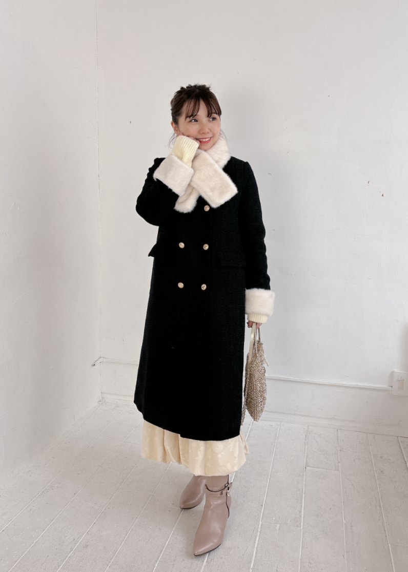 マフラー付きノーカラーコート