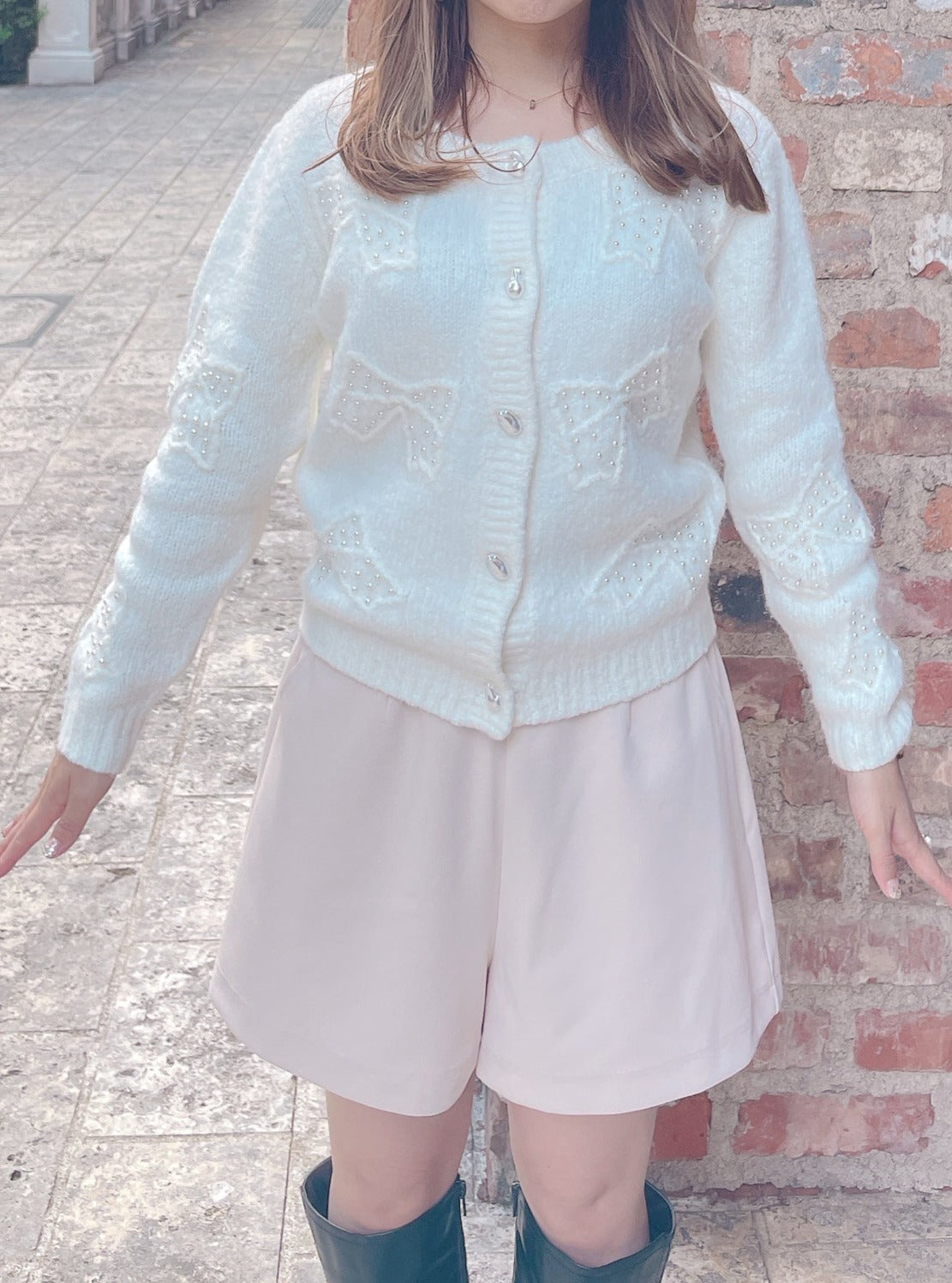 ふわふわパールリボンカーディガン