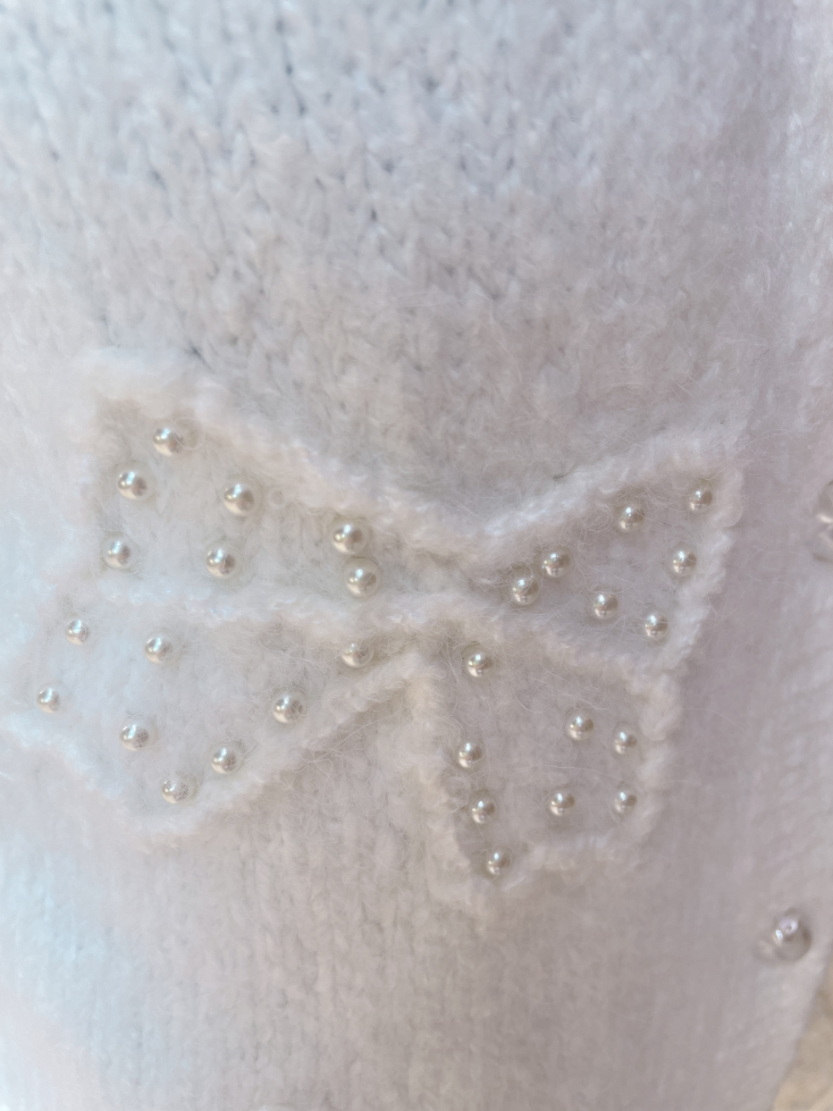 ふわふわパールリボンカーディガン