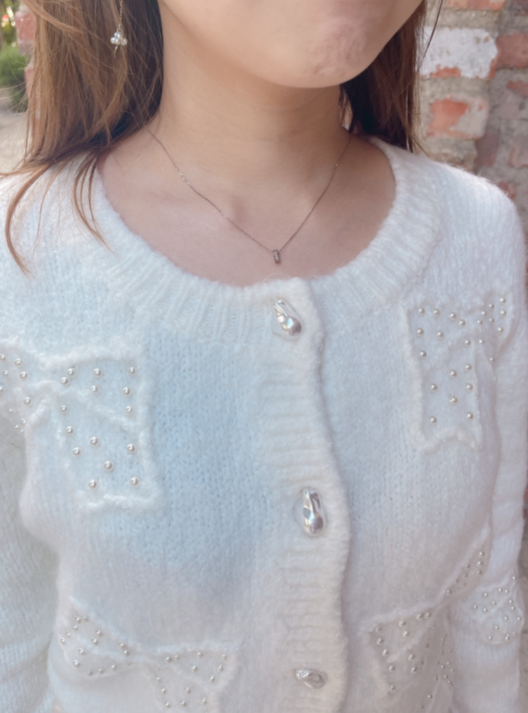 ふわふわパールリボンカーディガン