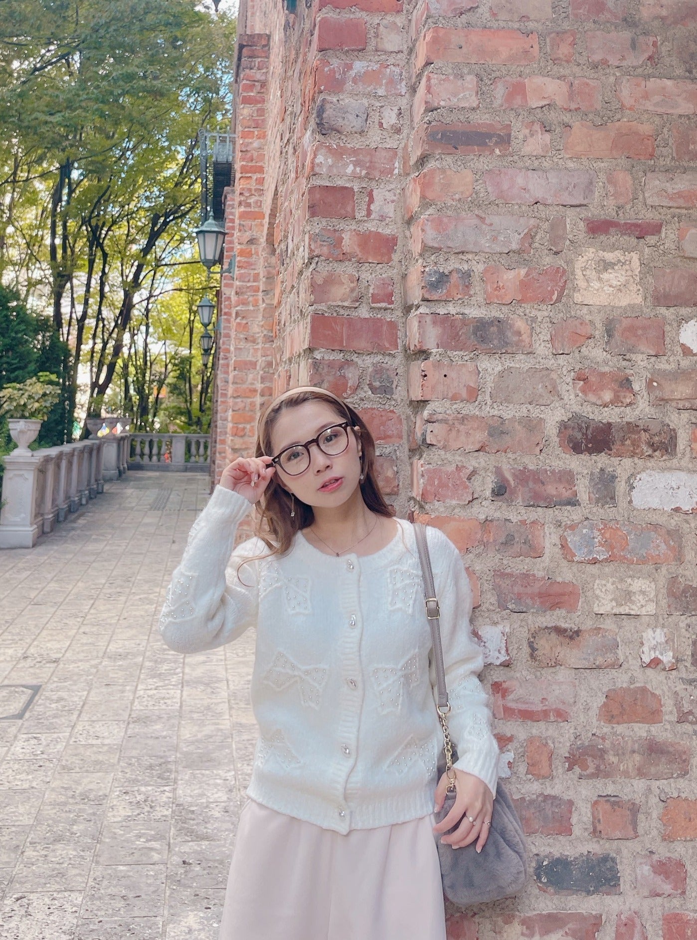 ふわふわパールリボンカーディガン