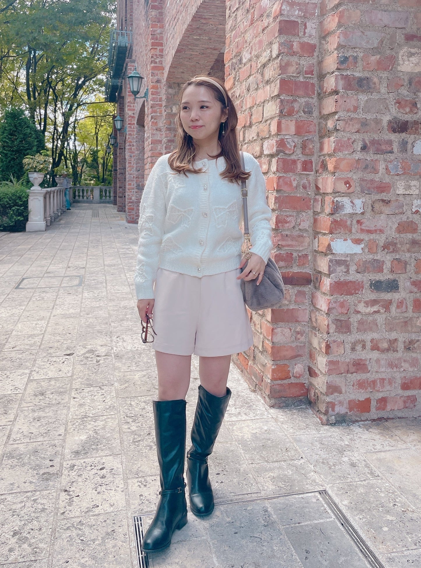 ふわふわパールリボンカーディガン