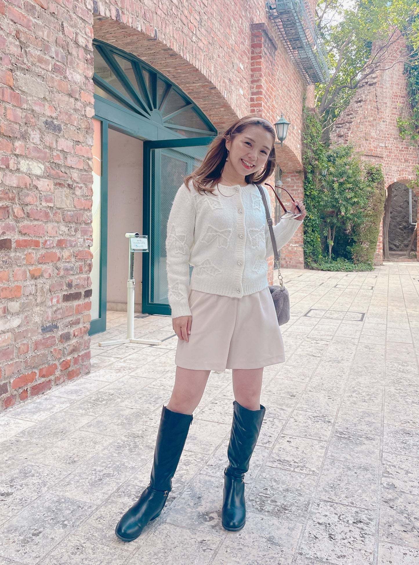 ふわふわパールリボンカーディガン