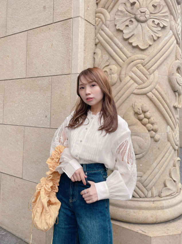 カットワーク刺繍シフォンブラウス