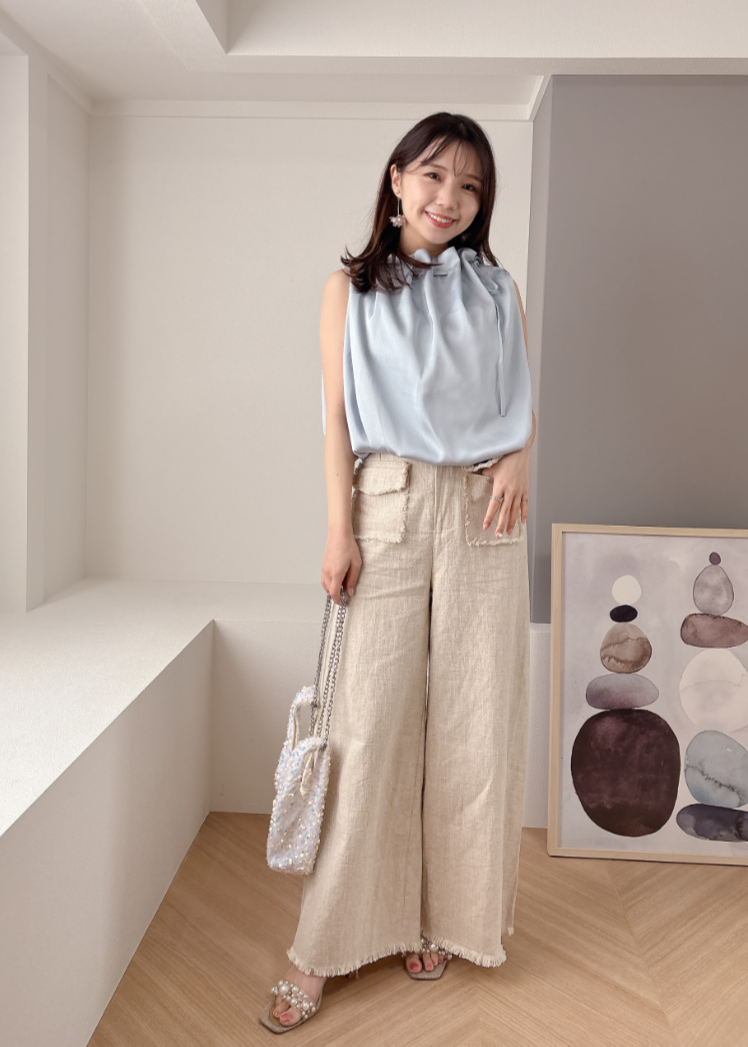 サイドリボンサテンブラウス