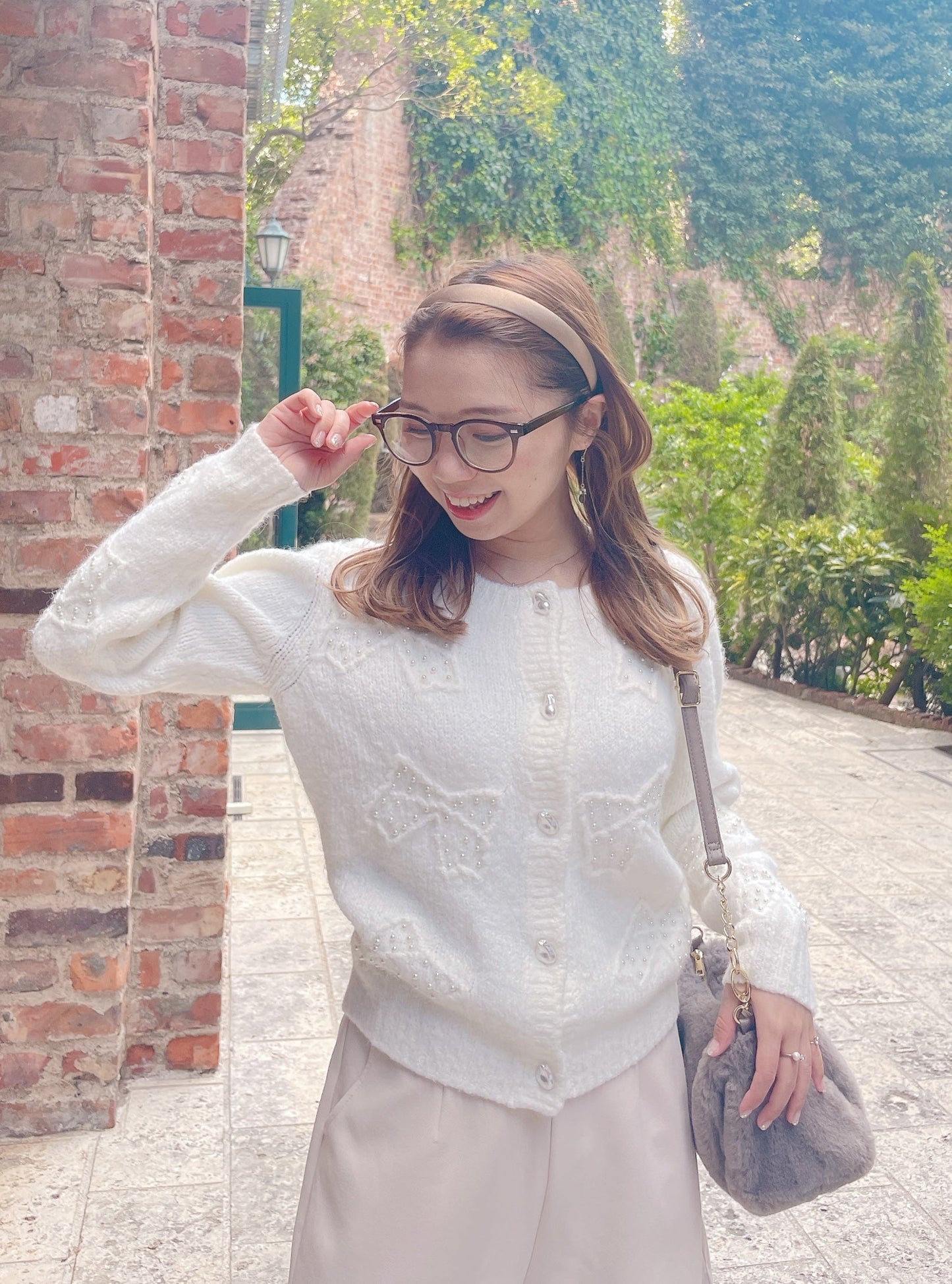 ふわふわパールリボンカーディガン