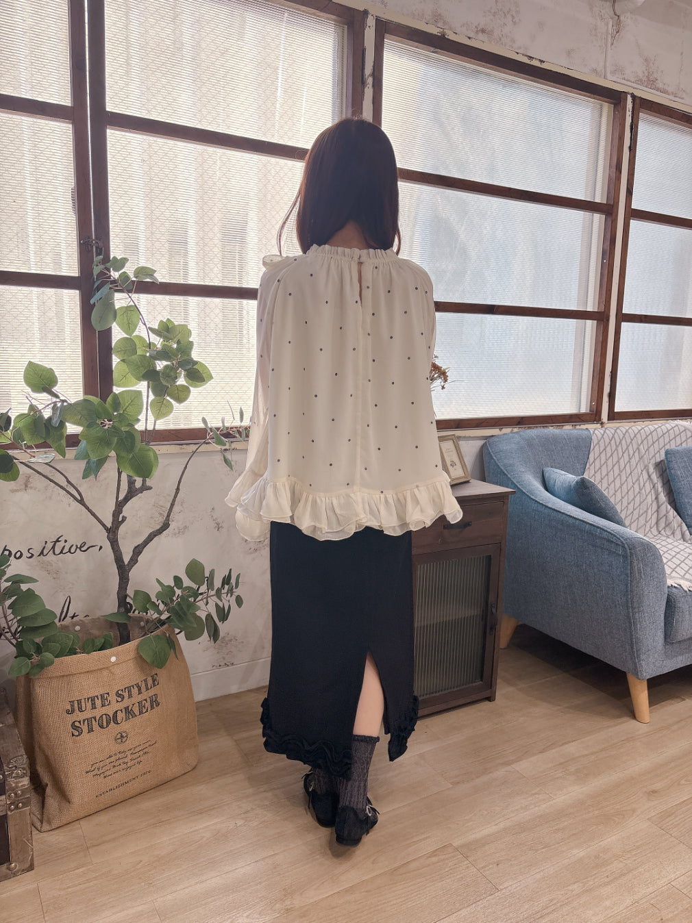 ドット柄シフォンブラウス