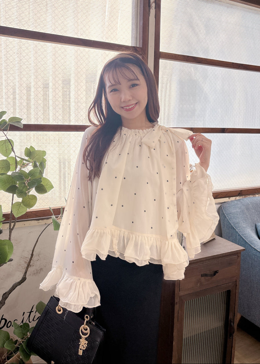 ドット柄シフォンブラウス