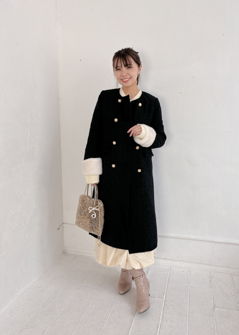 マフラー付きノーカラーコート