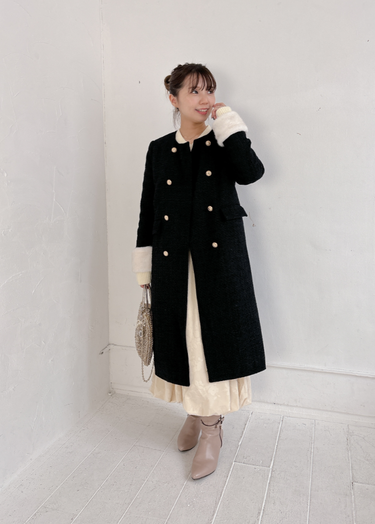 マフラー付きノーカラーコート