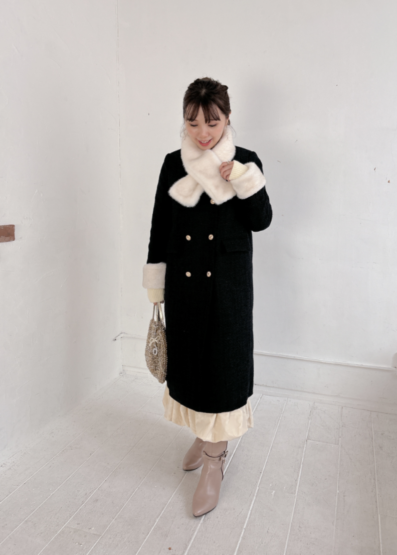 マフラー付きノーカラーコート