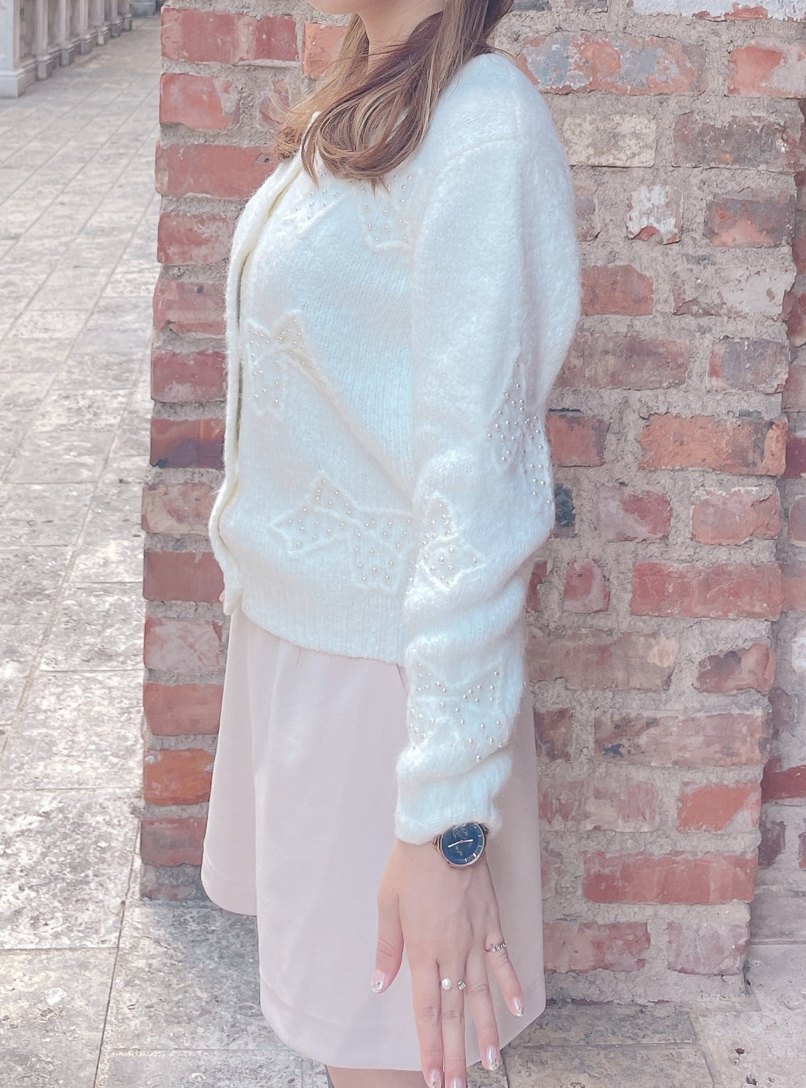 ふわふわパールリボンカーディガン