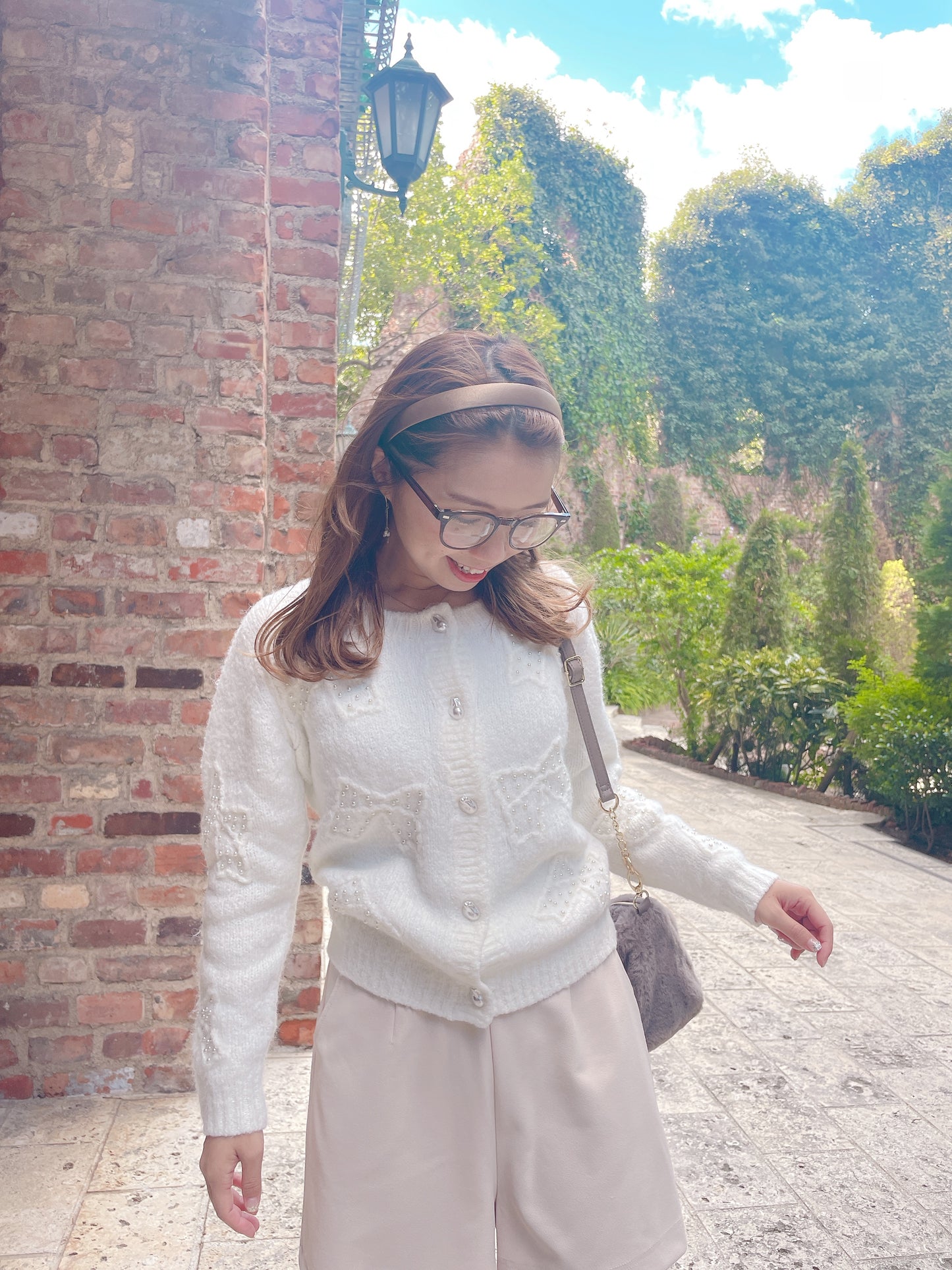 ふわふわパールリボンカーディガン