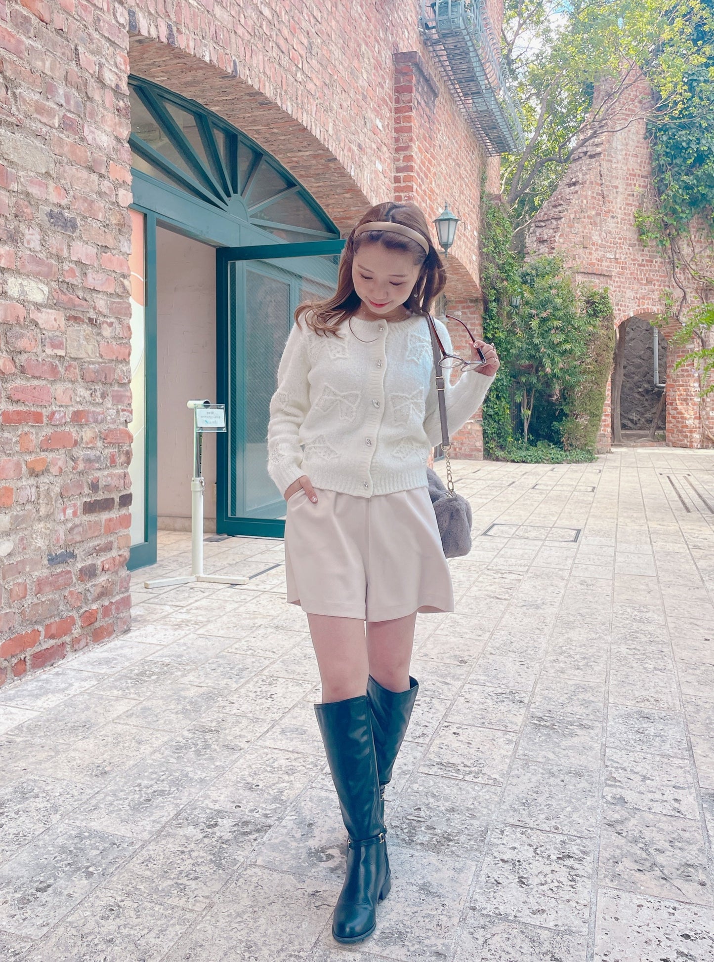 ふわふわパールリボンカーディガン