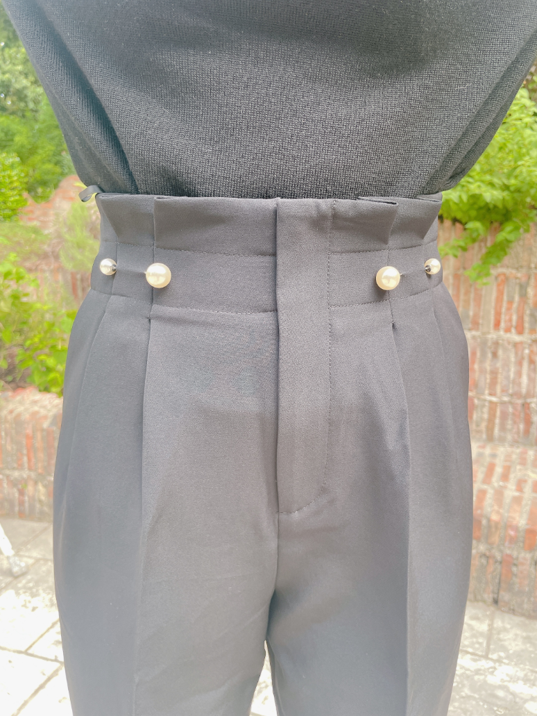 ウエストパールピンテーパードパンツ