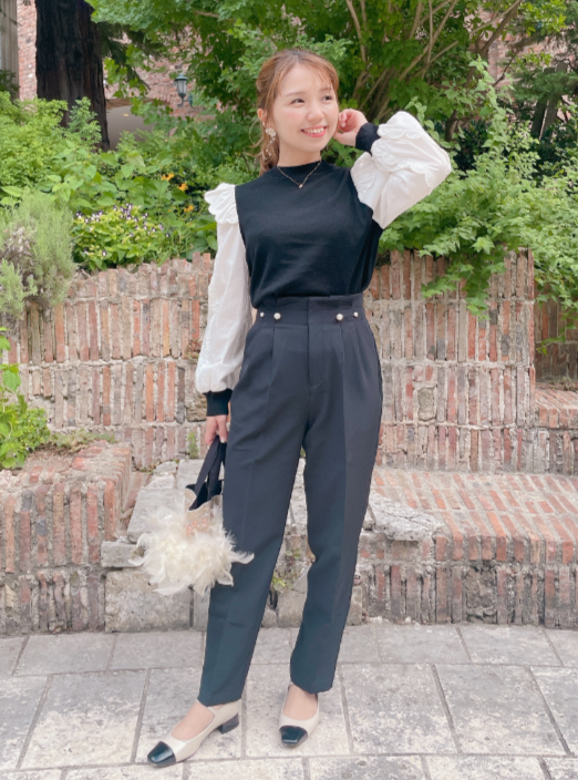 ウエストパールピンテーパードパンツ