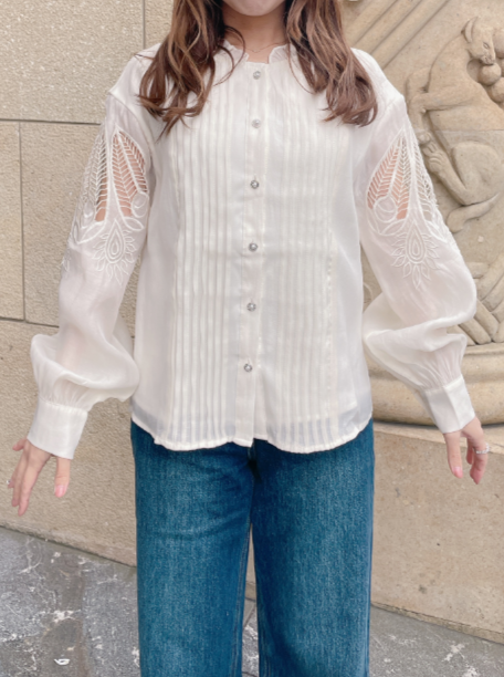カットワーク刺繍シフォンブラウス