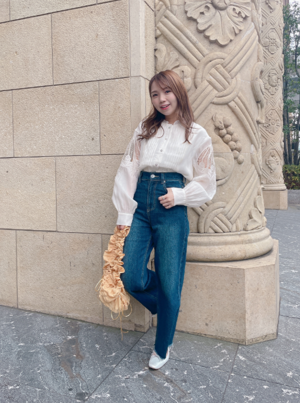 カットワーク刺繍シフォンブラウス