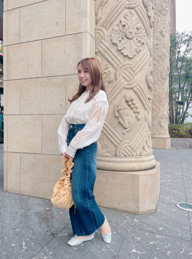 カットワーク刺繍シフォンブラウス