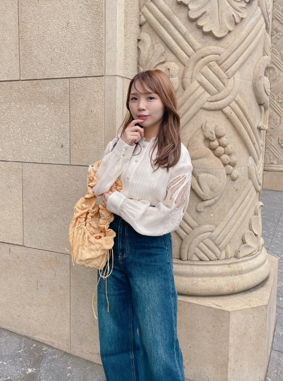 カットワーク刺繍シフォンブラウス