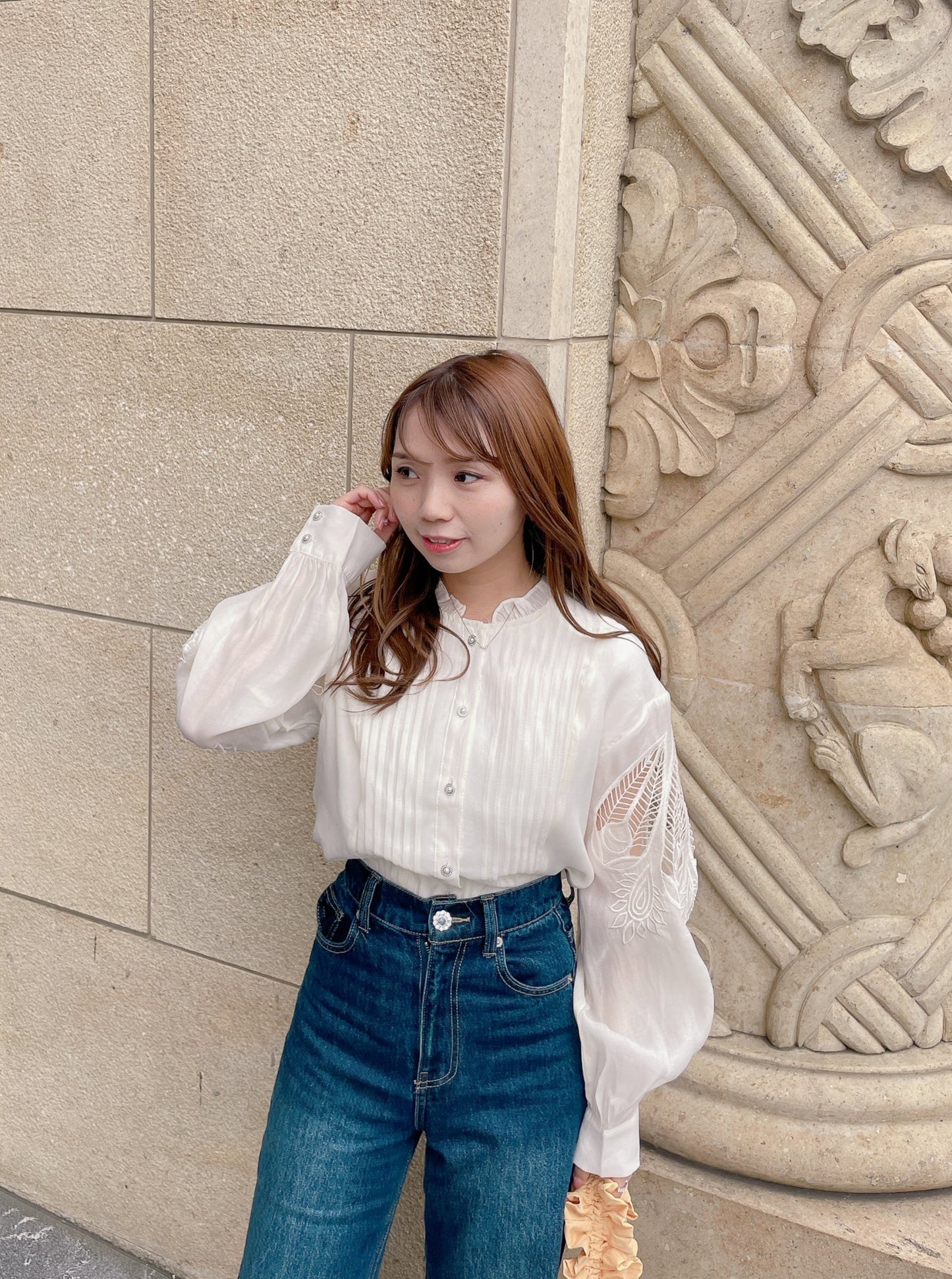 カットワーク刺繍シフォンブラウス