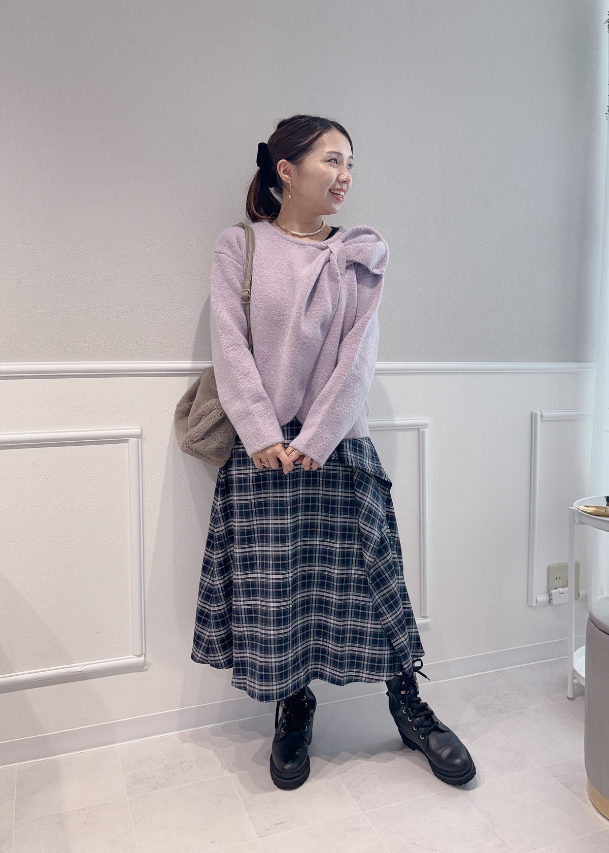 チェック柄ラッフルスカート